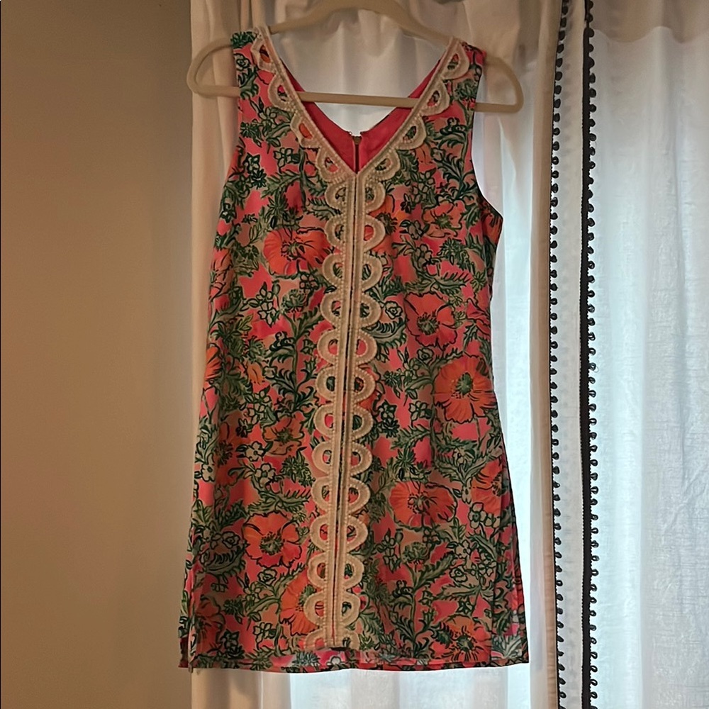 Lilly Pulitzer Pink and Green Sheath Mini Dress V-Neck Sleeveless